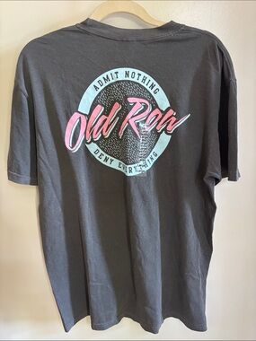 Old Row Short Sleeve Tee in Charcoal with Pink & Light Blue Logo